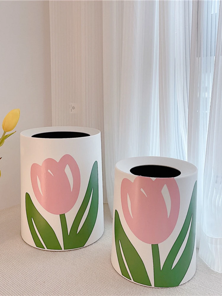 

Tulip Trash Can Ins Wind High-value Living Room Bathroom Double-layer Creative Trash Can Bedroom Square Trash Can Garbage Bin
