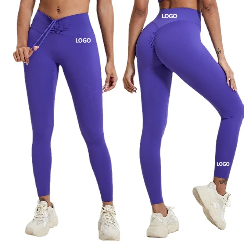 

High Waist V Cut Drawstring Ruched Yoga Pants Buttery Soft Scrunch Butt Lifting Gym Leggings for Women Compressive Fit Tights