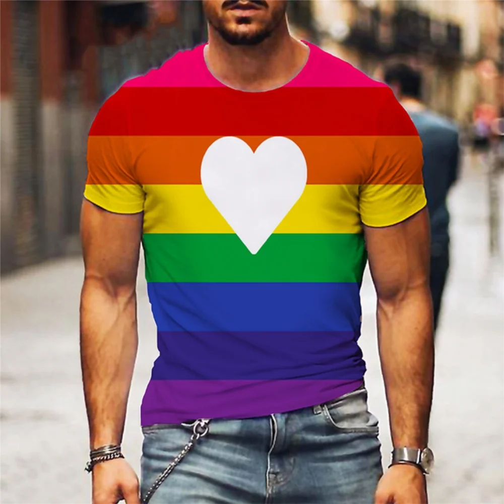 Fashion Rainbow T Shirt Heart Y2k T-Shirt Summer Short Sleeve Tops Lesbians Gays 3D Printed Harajuku Tees Tops Unisex Clothing 1