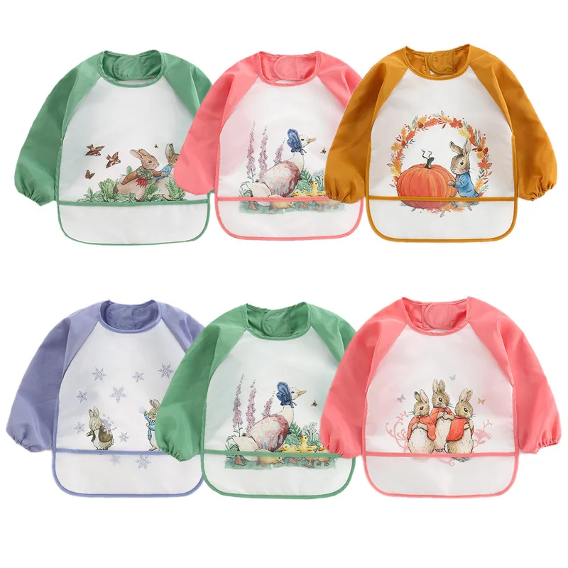 Baby Bibs Toddler Waterproof Long Sleeve Apron Cartoon Animals Children Feeding Smock 0-3Y baby bib feeding bib cotton bib set cotton bib silicone bib silicone feeding bib