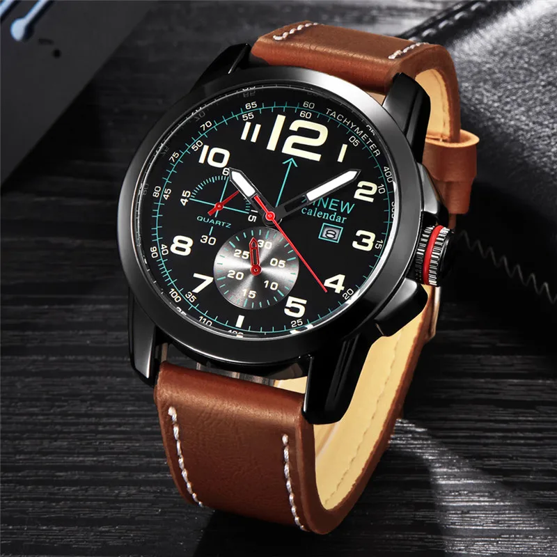 Men Original XINEW 8182 Brand Watches Boys Fashion Leather Band Simple Quartz Wristwatch Black Montre Homme Reloj Hombre 2025