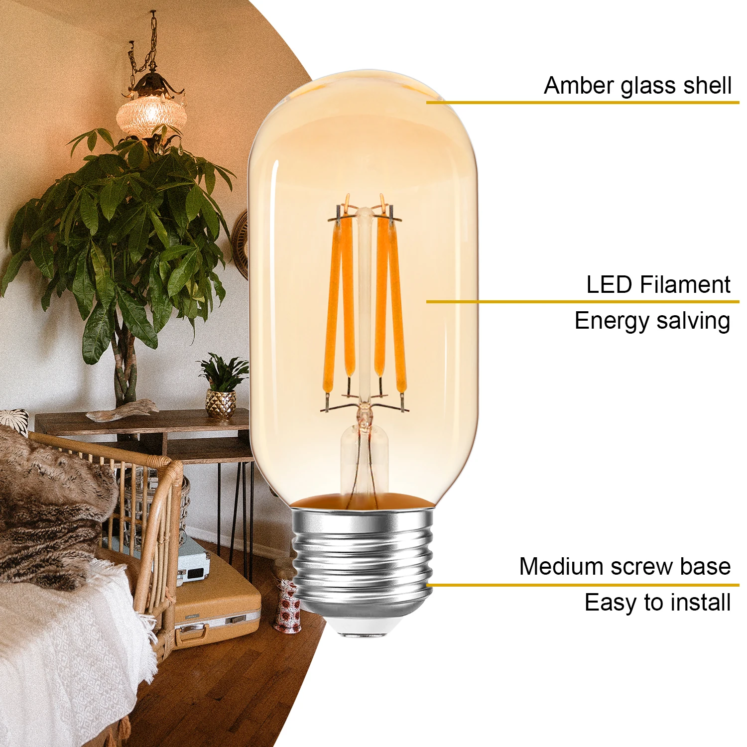 Description Picture 5 of item6PCS Vintage Edison LED Filament Light Bulb 4W E27 T45 40W Equal Tubular Bulbs Chandelier Replacement Bulb Christmas Decoration