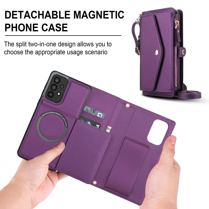 Elegant Leather Multi-Functional Wallet Phone Case with Lanyard Attachment
