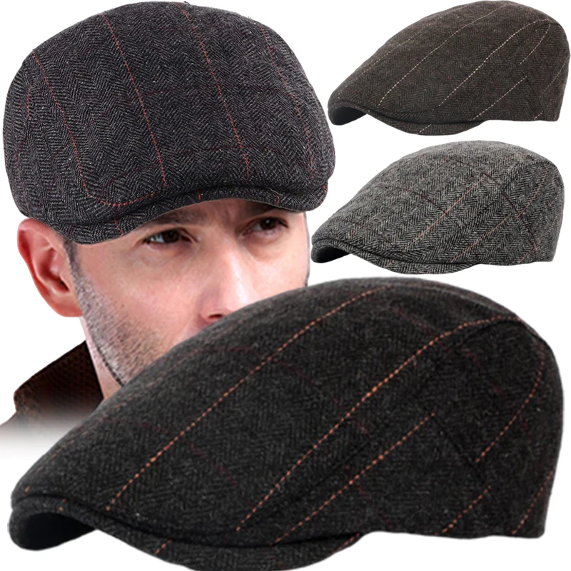 Gorra Plana A Cuadros Ajustable Para Hombre - Estilo Repartidor De Periódicos, De Algodón, Verano E Invierno