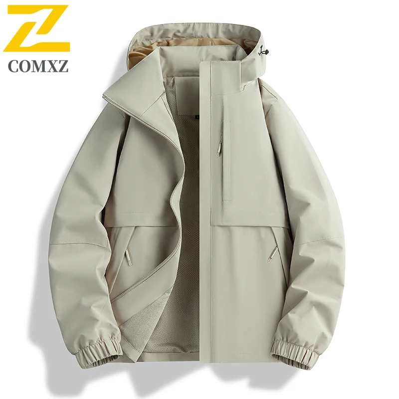Spring Autumn Men's Jacket Outdoor Fashion Color Blocked Waterproof Windbreaker Camping Resistant Scratch Resistant Hooded Coat