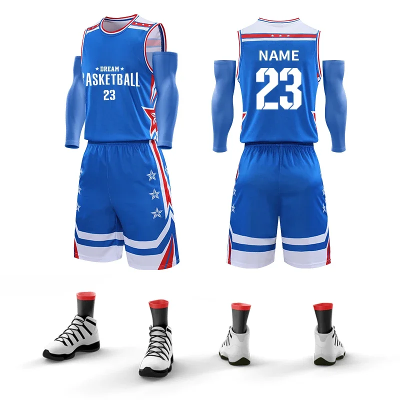 Customizable Mens Basketball Jersey Sets Breathable Basketball Uniform Sleeveless Shirts Shorts Suit Unisex HLG218