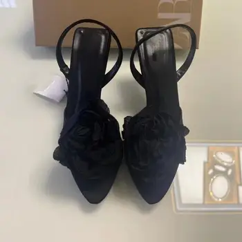 TRAF Sexy Black Heels Women Summer Party Pointed Toe High Heeled Sandals Elegant Floral Slingback Pumps Fashion Stiletto Shoes - Image 2