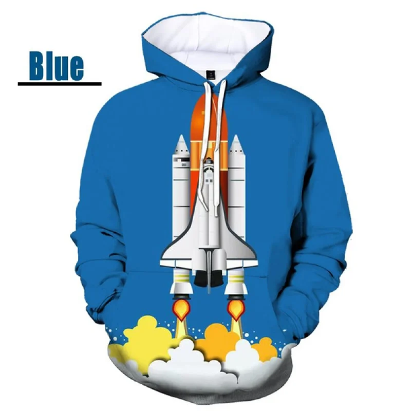 thumbnail image 1 of Sudadera con capucha con estampado 3D para hombre y mujer, con estampado de cohetes, estilo espacial, holgada, de talla grande, ropa de calle, 1 of 4