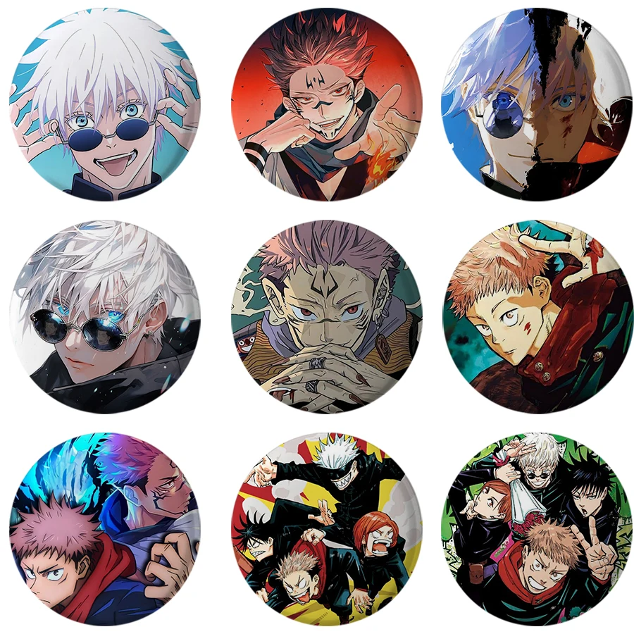 

Брошь в японском стиле аниме juютсу Kaisen, значки с жестяными пластинами для одежды и рюкзака, ручная работа, значок-брошь, 58 мм