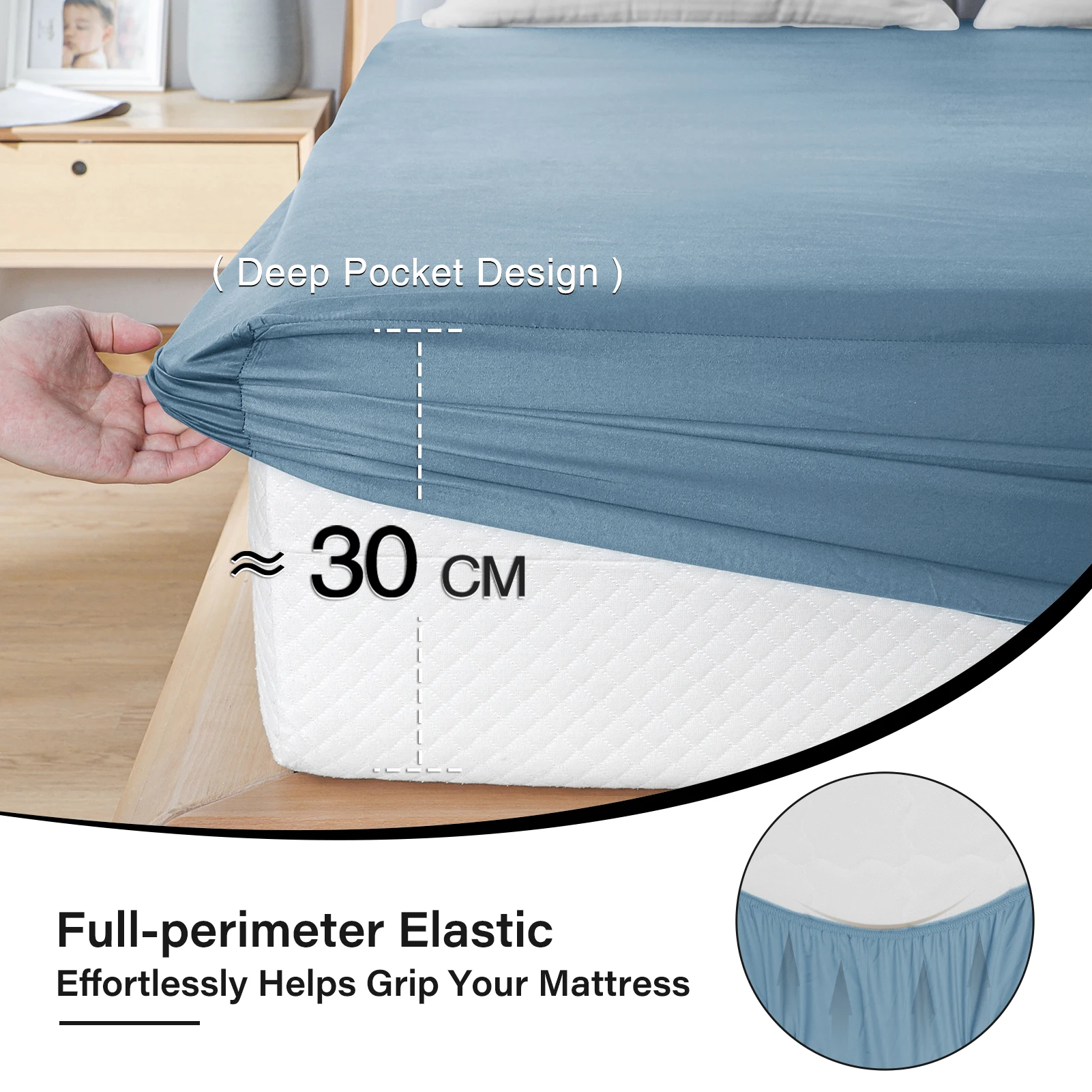 Mattress Protector Waterproof 30CM Deep Pocket Mattress Cover Washable Fitted Sheet Style Elastic Rubber Band mattress cover