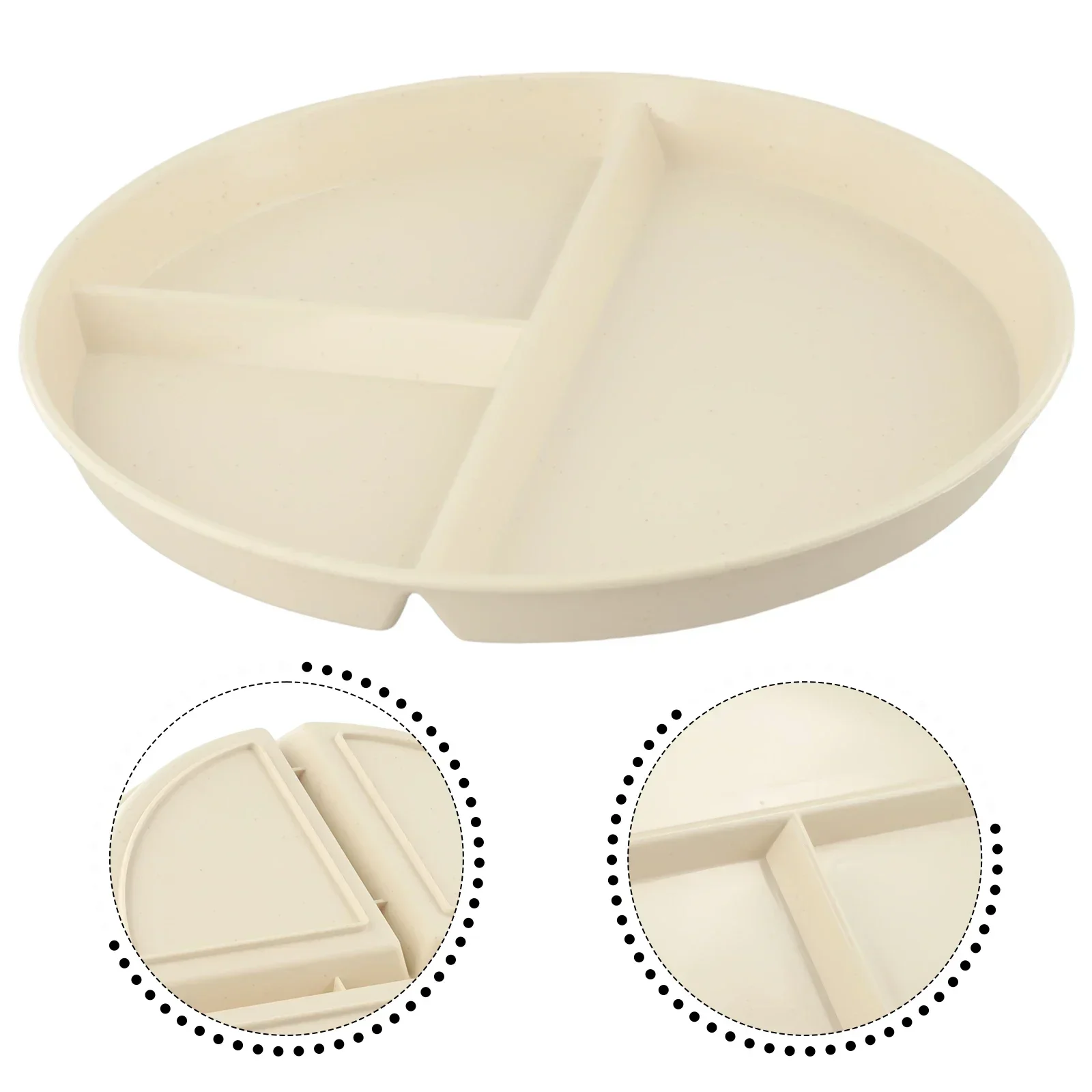 22cm Round Divided Dinner Plate In 3 Grids Reusable Dish Fruit Salad Food Tray Dinner Plate Compartment Kitchen