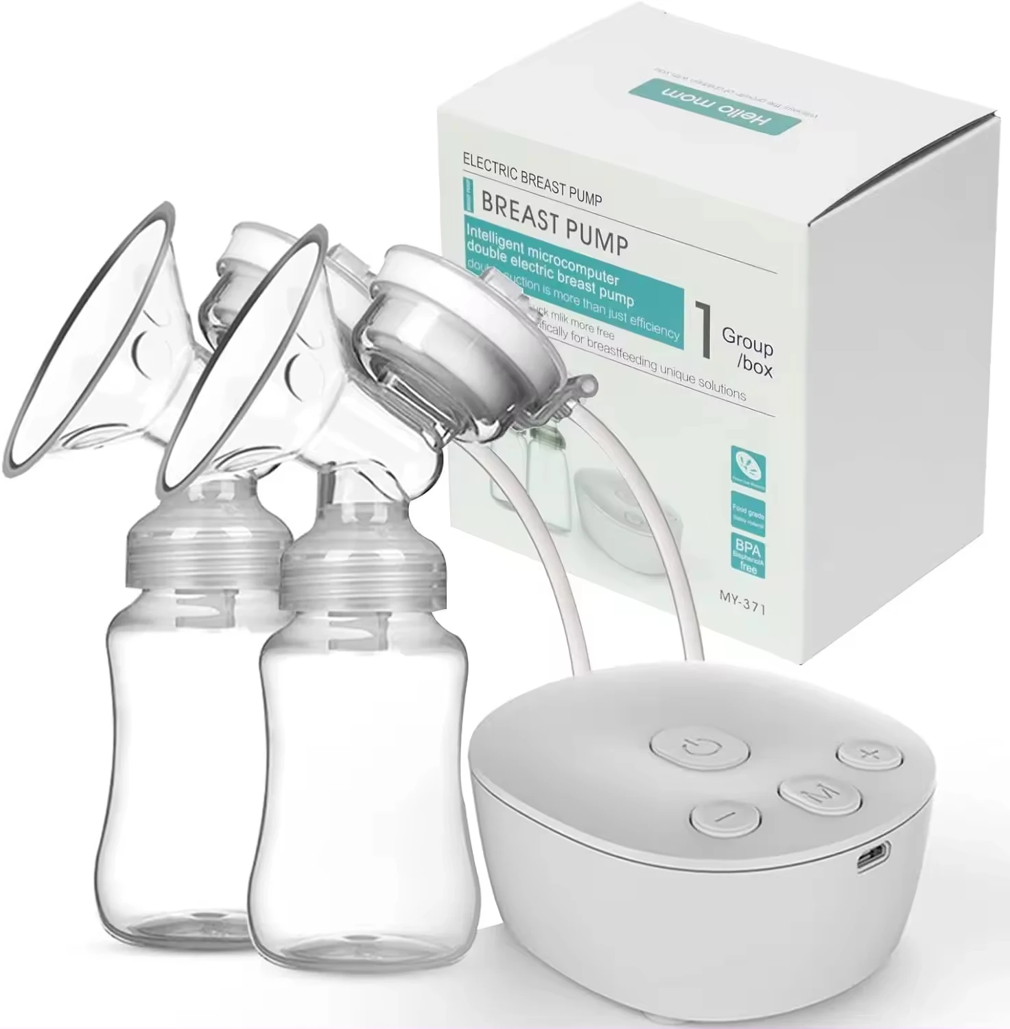 Double Cup Electric Breast Pumps Powerful Nipple Suction USB Dual Electrnic Breast Pump with 150 ML Baby Milk Bottle 2