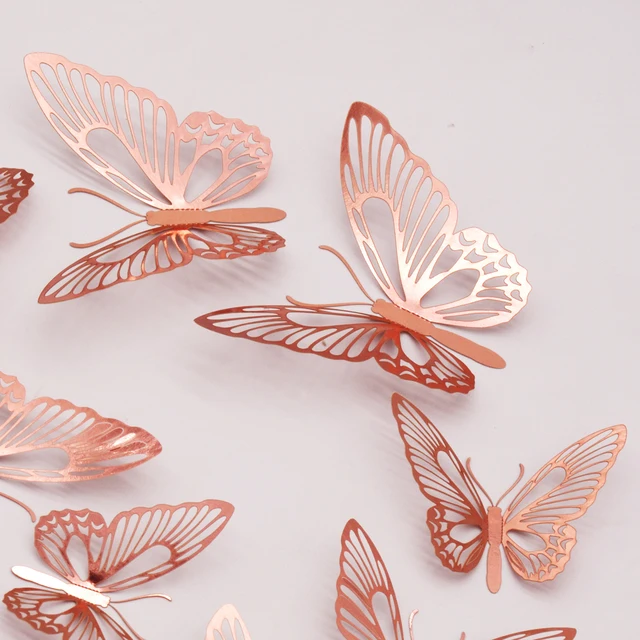 12Pcs Metal Texture Gold Artificial Butterfly Cake Topper Cake Decoration Simulation Butterflies Wedding Crafts Party Decoration RG017