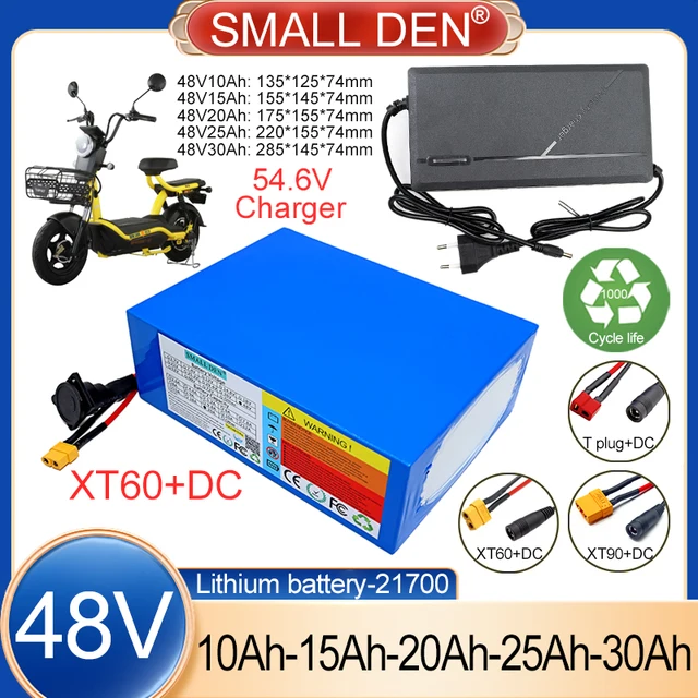 Batterie au Lithium 48V, 10ah, 15ah, 20ah, 25ah, 30ah, 21700, 1000 cycles, avec BMS 30a, pour outils électroniques, scooter, cellules de rechange + chargeur 54.6V 1