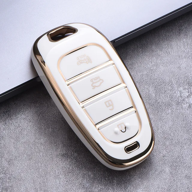 TPU Car Key Case Cover for Hyundai Santa Fe Tucson 2022 NEXO NX4 Atos Prime Solaris 2021 4 5 Button Auto Accessories 4 Button-Milky