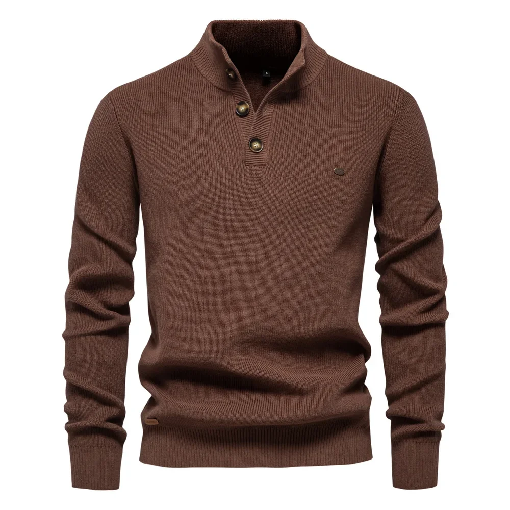 Autumn Winter Mens Sweater Half High Neck Zipper Solid Elastic Slim Fit Long Sleeve Pullover Men Business Casual Knit Sweaters 4
