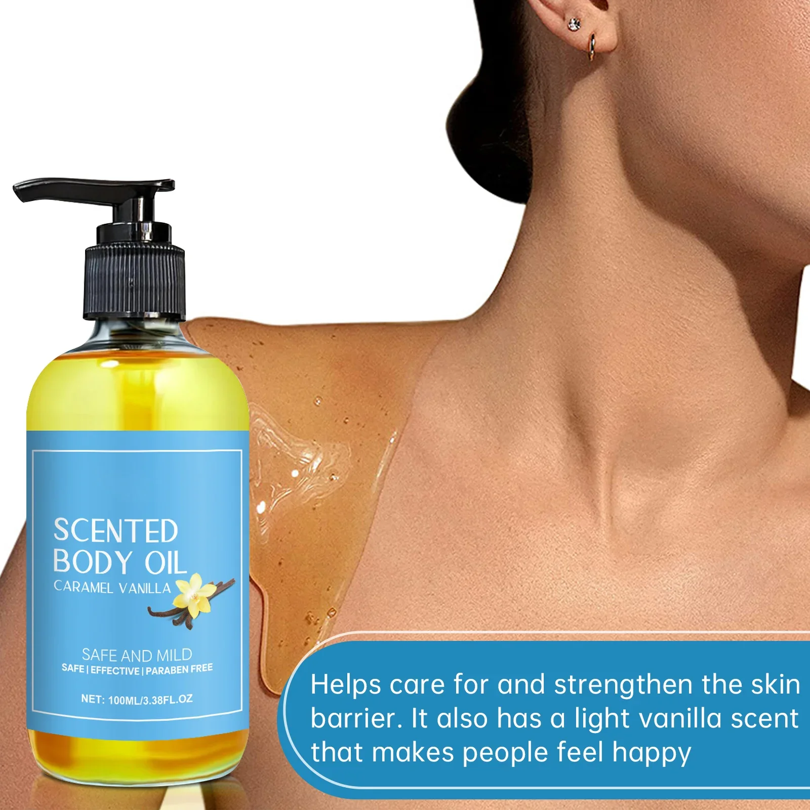 Stress Relief Vanilla Massage Oil - Deeply moisturizes, soothes muscles & promotes relaxation. Herbal bath & body care formula.