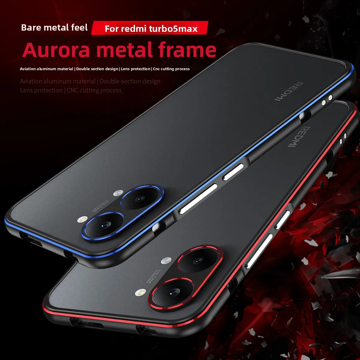 Luxury Aluminum Alloy Frame Shockproof Case with Bare-skin Feel and Metal Lens Protector