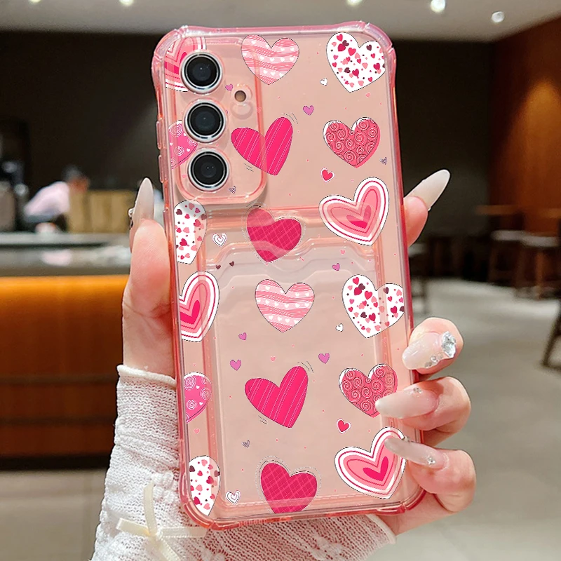 Love Heart Print Soft TPU Card Holder Phone Case
