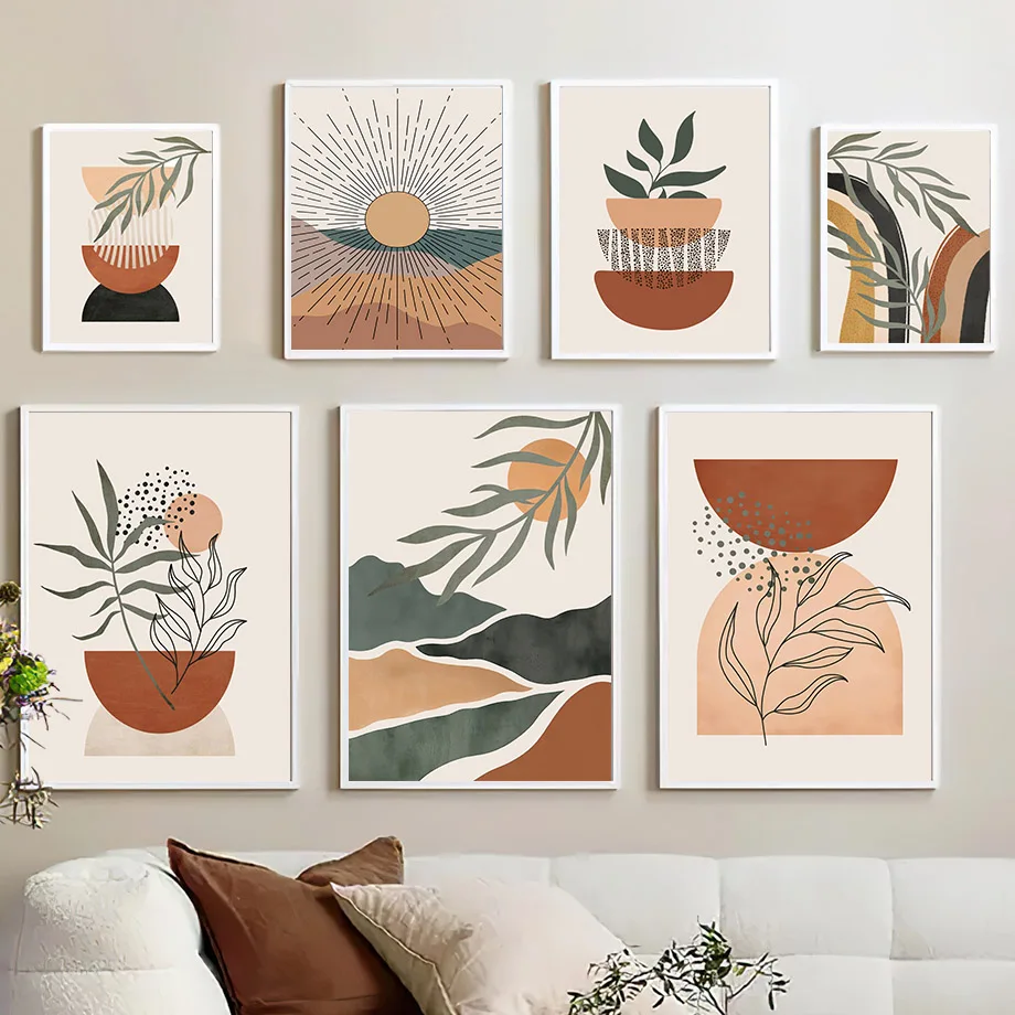 

Sun Leaves Rainbow Abstract Geometry Boho Nordic Wall Art Painting Gallery Posters And Prints Wall Picture For Living Room Decor