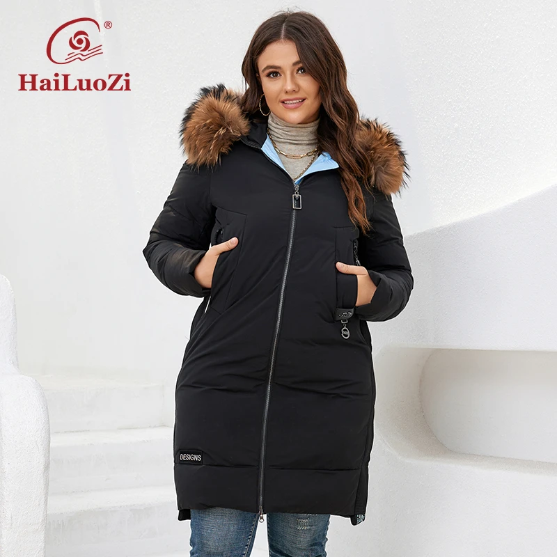 Hailuozi 2022 New Women's Winter Jackets Plus Size Thick Hooded Real
