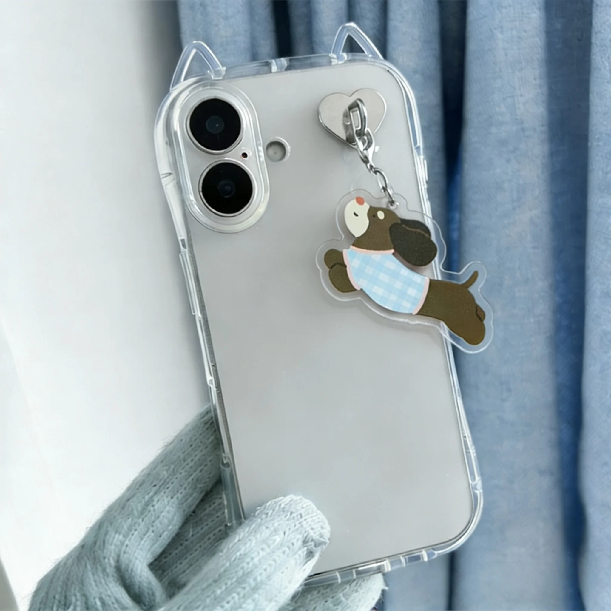 Adorable Black Cat 3D Ears Phone Case with Key Chain Pendant