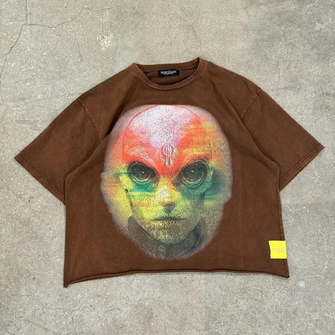 Streetwear Y2k New T Shirt Harajuku Punk Red Pixel Style T
