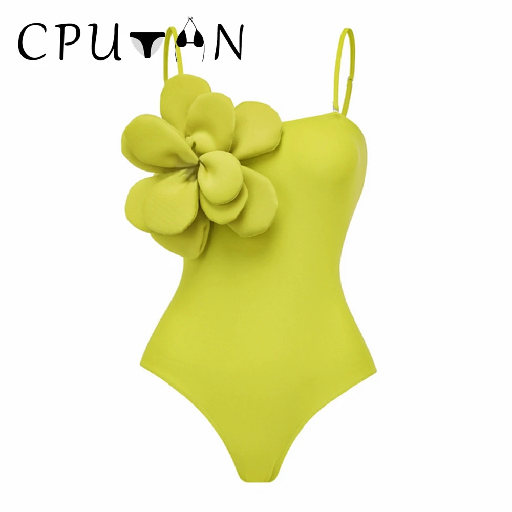 

CPUTAN 2024 New 3D Flower Sexy One Piece Swimsuit Solid Swimwear Women Vintage Swimming Suit Luxury Monokini Brazilian Beachwear