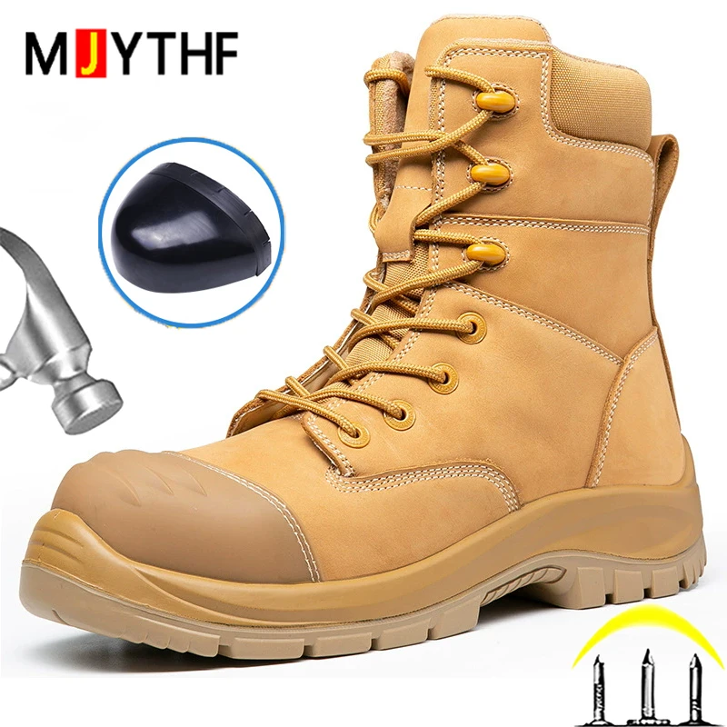 Genuine leather Men Boots Cowhide Men's Safety Shoes Puncture-Proof Safety boot for engineers Protection Shoes Work Boots New 1
