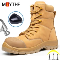 Genuine leather Men Boots Cowhide Men's Safety Shoes Puncture-Proof Safety boot for engineers Protection Shoes Work Boots New 1