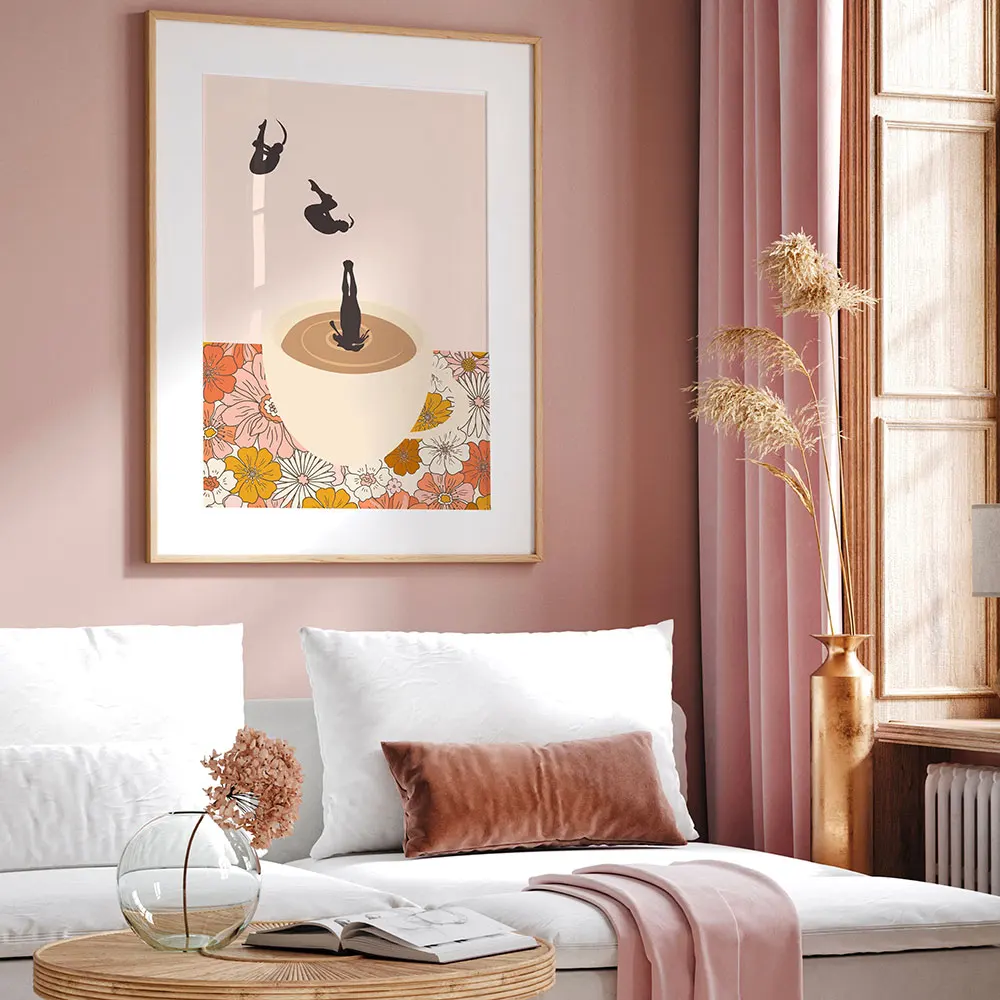 

Vintage Flower & Coffee Cup Wall Art Canvas Painting Nordic Exhibition Posters And Prints Wall Pictures Kitchen Coffee Bar Decor