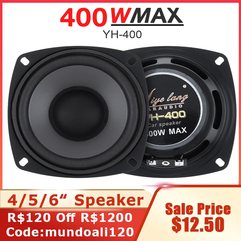 1pc 4/5/6 Inch 400/500/600w 2 Way Car Hifi Coaxial Speaker Vehicle Door Auto Audio Music Stereo