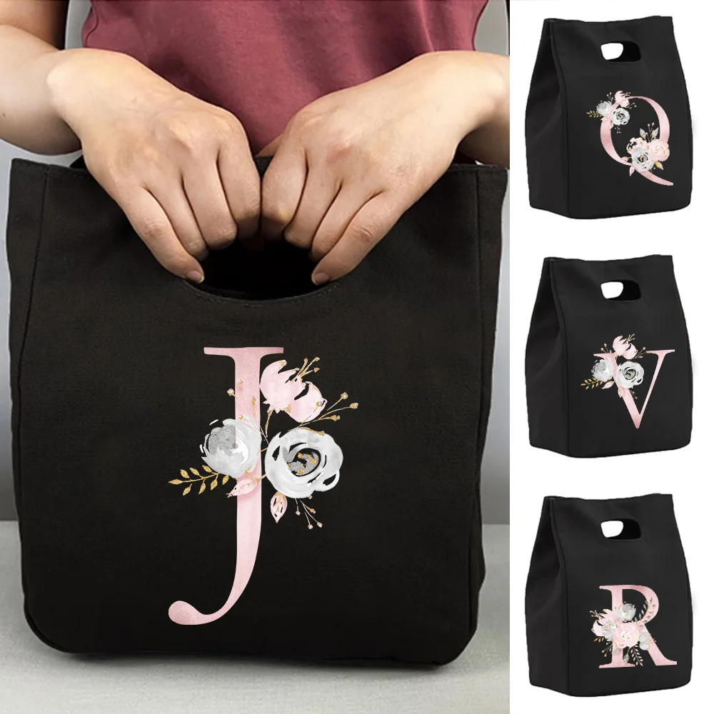 

Thermal Bag Insulated Lunch Bag for Women Portable Eco Cooler Handbags Lunch Box Ice Pack Picnic Food Tote Pink Flower Pattern