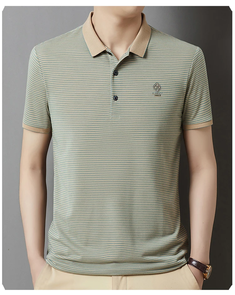 Summer Business Casual Quality Cotton Breathable Comfortable Lapel Polo Short Sleeve Striped Print Design Korean T-shirt Top 22 Sc392349b68f04bceaf6288caa94a6ec1S