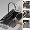304 Stainless Steel Kitchen Sink Double Waterfall Single Slot Integrated Digital Display Faucet Set Soap dispenser Cup Washer 3