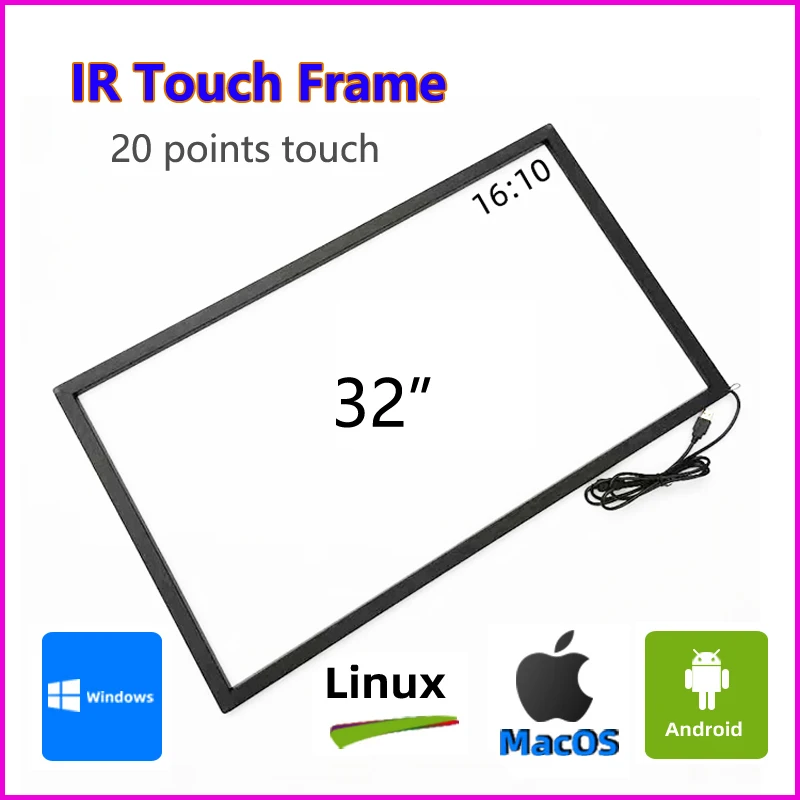 32 Inch Multi-Touch IR Touch Frame 20 Points Infrared Touch Panel Touch Screen Overlay without Glass for Interactive Displays