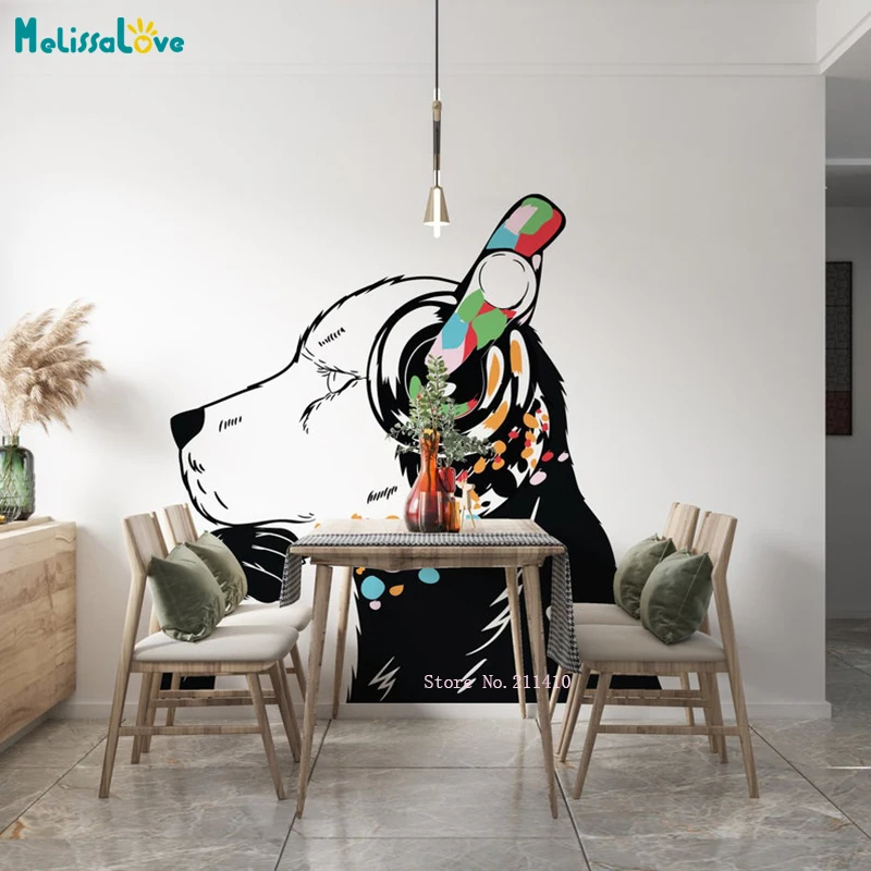 

Наушники с головой собаки художественные граффити прослушивание музыки настенные наклейки с мышью животные виниловые наклейки интересные фрески YT6732