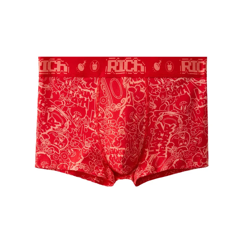 Men's underwear: pure cotton breathable flat angle red underwear 3PCS