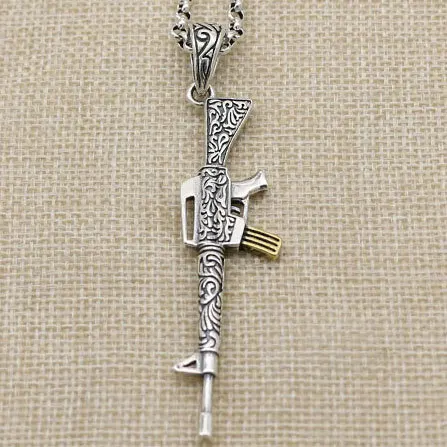 

Punk hip hop key chain mini gun sterling silver 925 vintage creative submachine gun pendant machine gun pendant