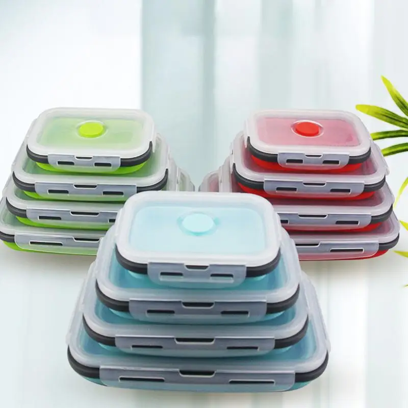 

Foldable Silicone Lunch Box Portable Collapsible Design Storage Container Silicone Food Container For Refrigerator Kitchen Tools