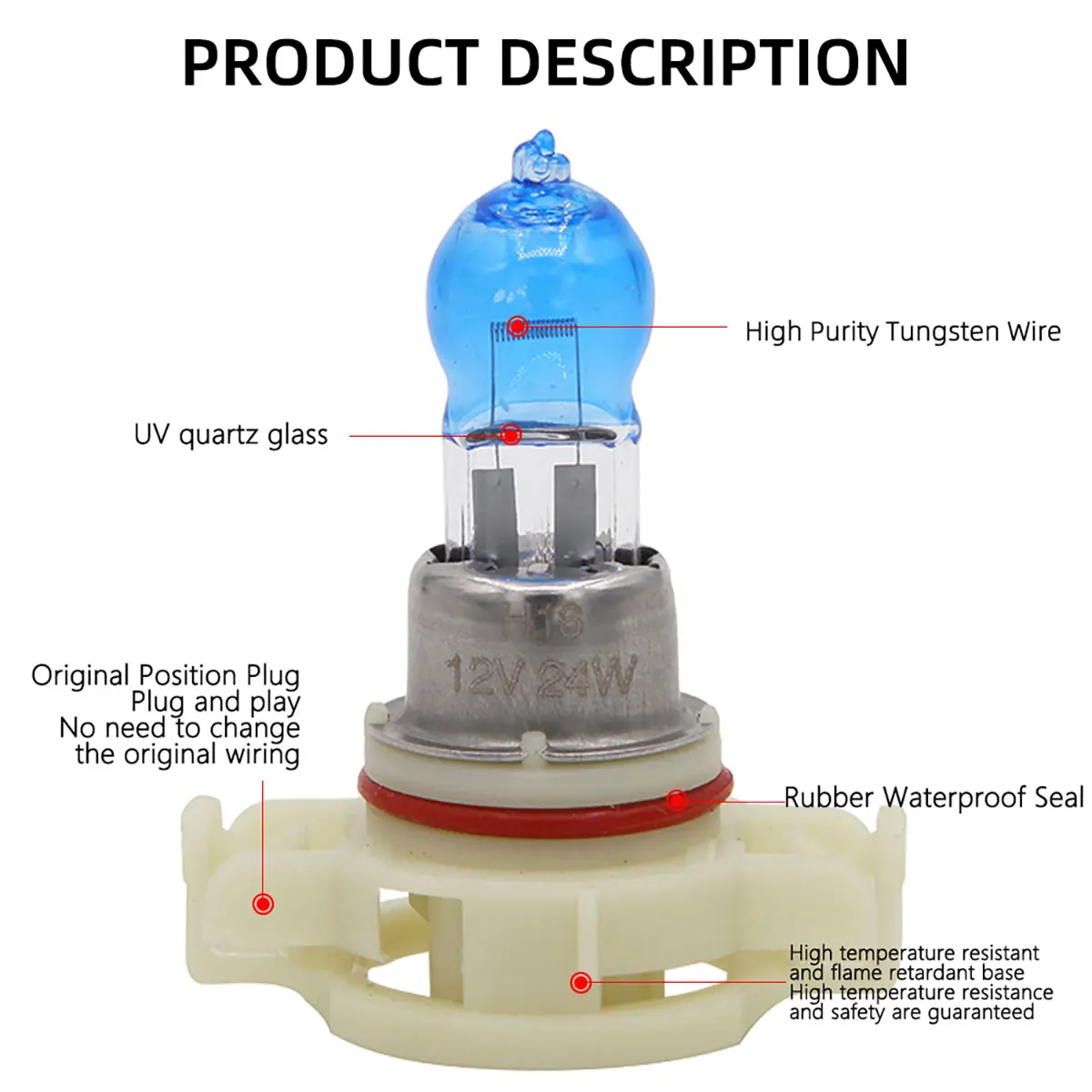 할로겐 전구 크세논 안개등, 자동차 후드 헤드라이트 램프, 일광 drl 12V, 24W H16 5202 4300K, 2 개