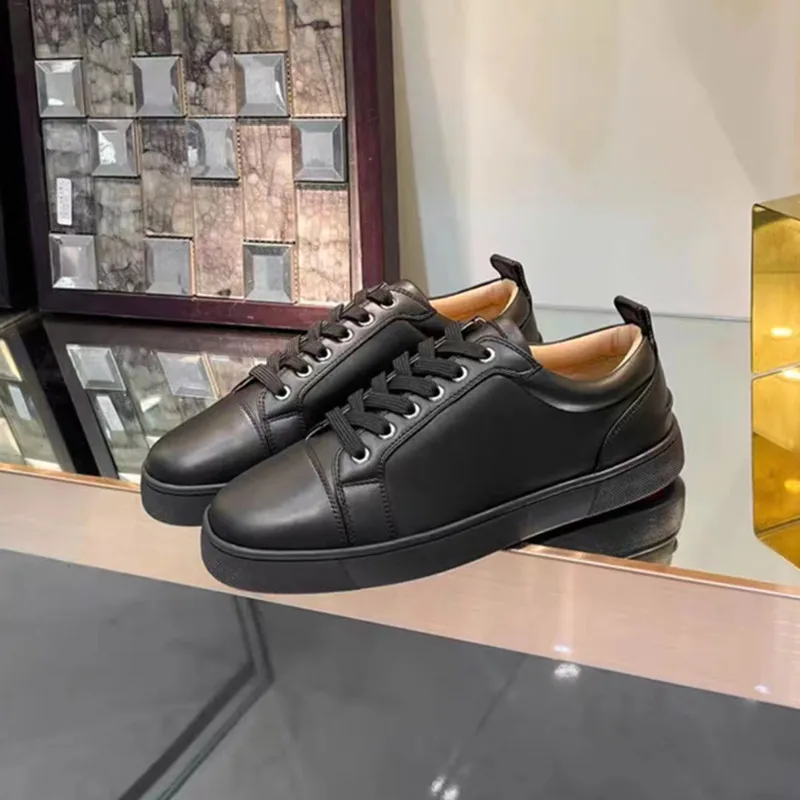 Luxury Brands Black Genuine Leather Red Bottoms High Tops Shoes For Men's Casual Flats Loafers Women's City Game Tennis Sneakers