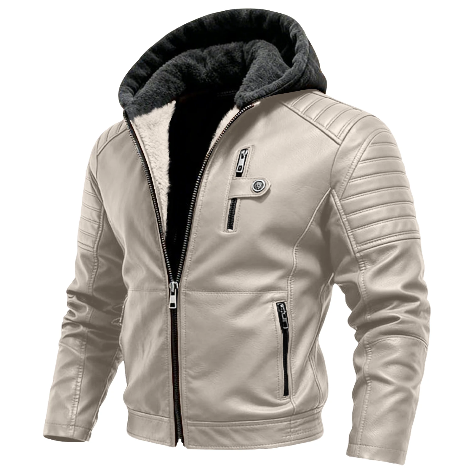 Men's Solid Color Hooded Jacket - Side View