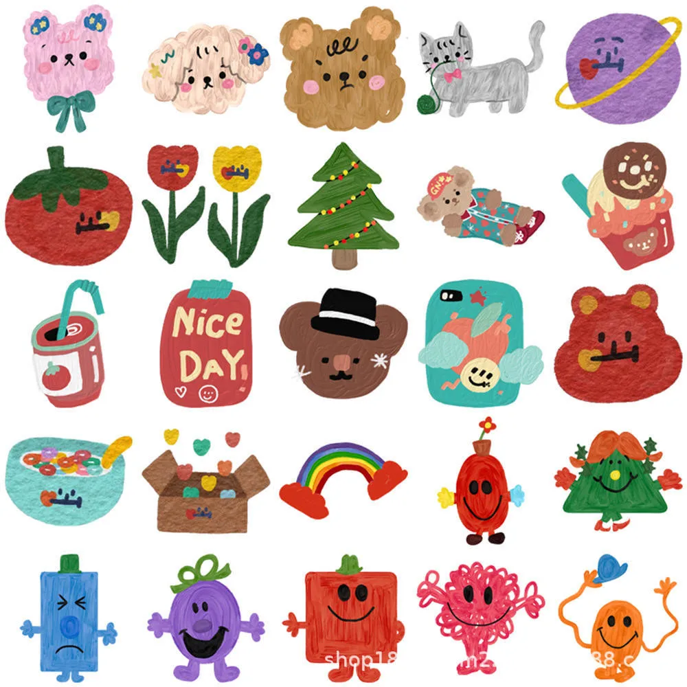 100PCS 한국어 귀여운 원래 유화 Ins 스타일 낙서 스티커 자전거 손 계정 연필 케이스 데칼 LanLanStickers