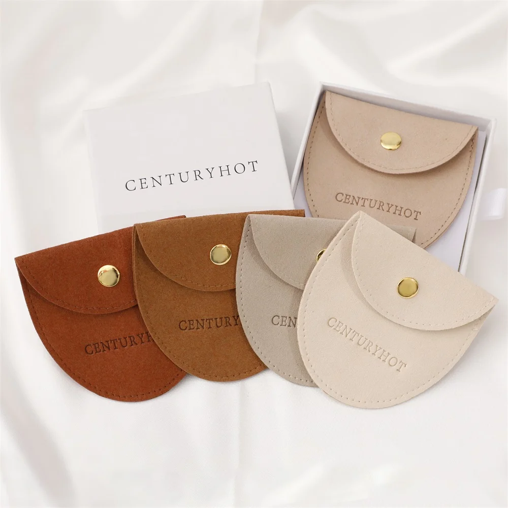 Custom Logo Beige Small Ring Necklace Packaging Microfiber Jewelry Bag  Pouch Wholesale