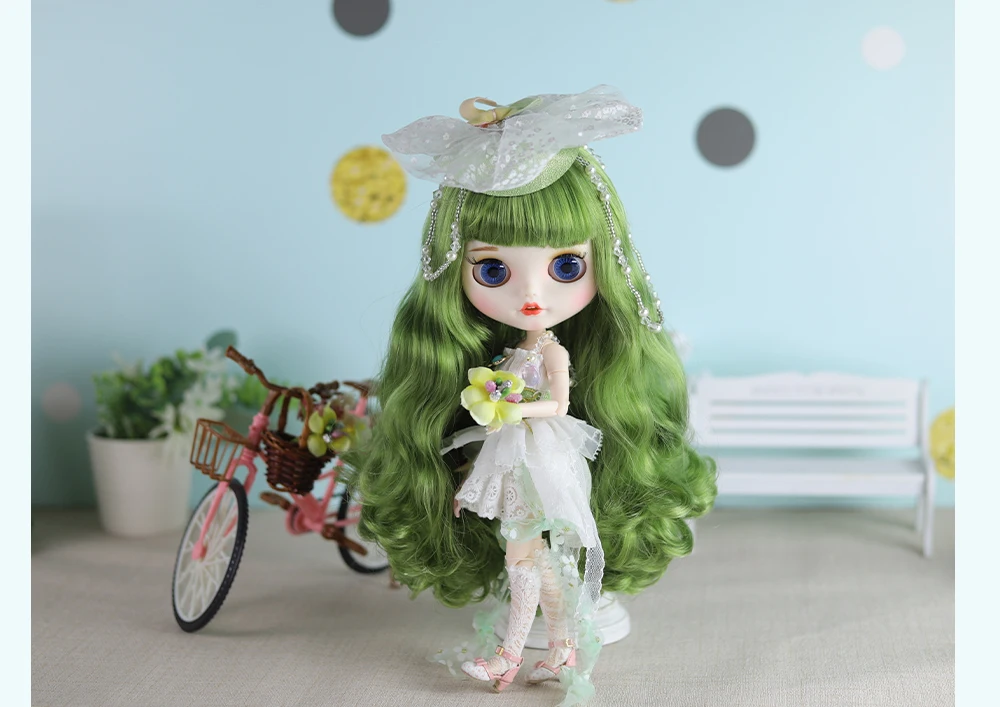 Zoey – Premium Custom Neo Blythe Doll with Green Hair, White Skin & Matte Smiling Face 7 Zoey – Premium Custom Neo Blythe Doll with Green Hair, White Skin & Matte Smiling Face 7