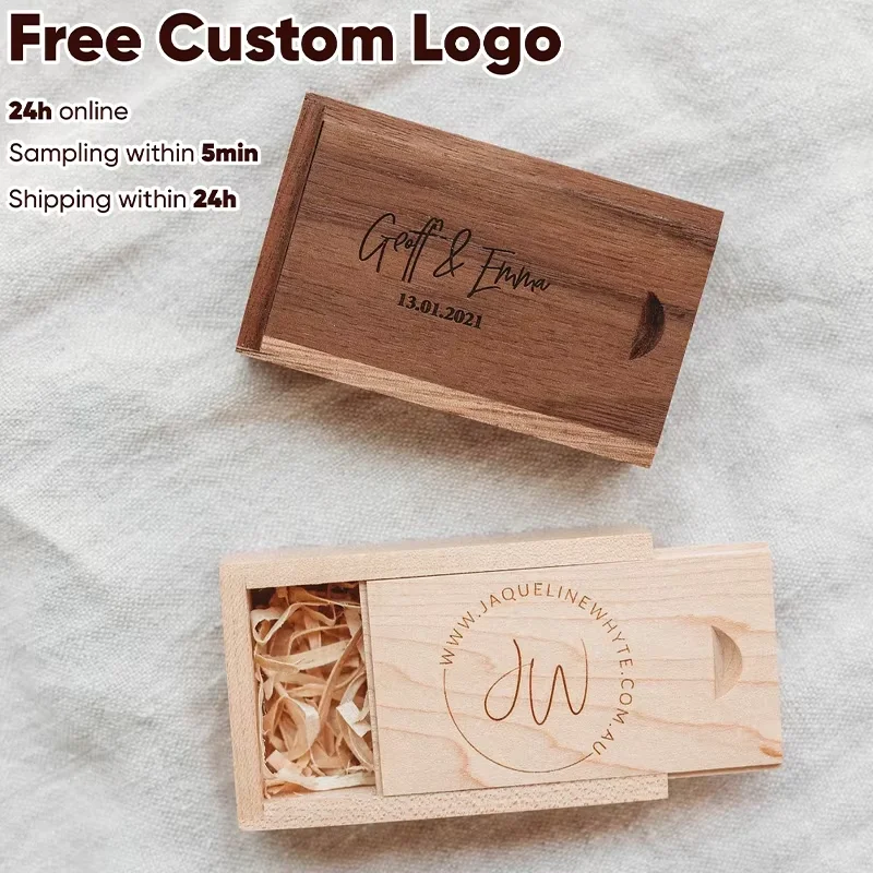 5PCS Unfinished Storage Boxs Solid Natural Wooden With Sliding Top For Necklace Ring Gift Blank Box USB Decorative Gift Case Box