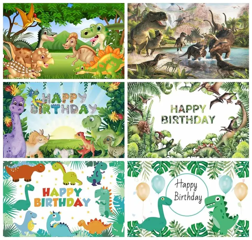 Laeacco Birthday Backdrops Jungle Party Jurassic World Dinosaur Newborn Photography Backgrounds Baby Shower Photophone Photocall photo backdrop