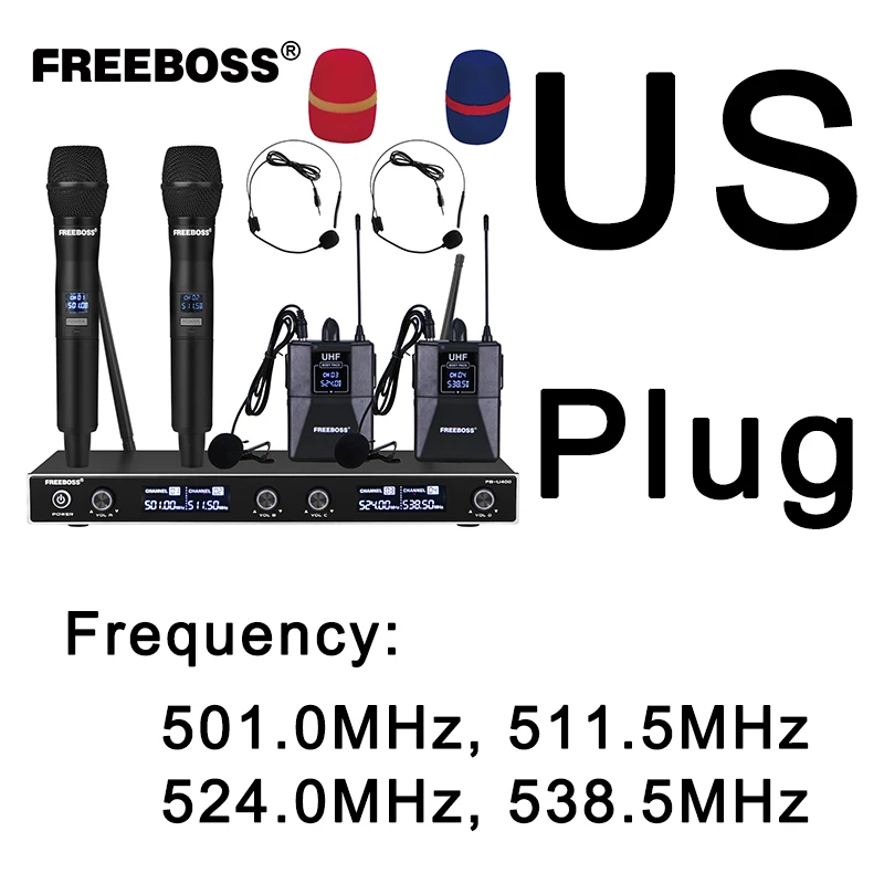 FREEBOSS FB-U400 UHF Fixed Frequency Karaoke Wireless Microphone Professional 4 Cordless Handheld Microphone 4 Channel Cordless 