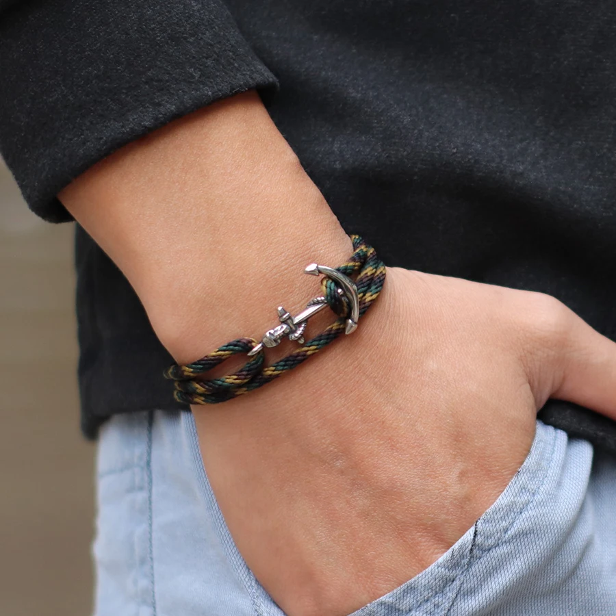 Stainless Steel Viking Skull Rope Bracelet for Men